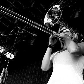 Carol Jarvis plays trombone